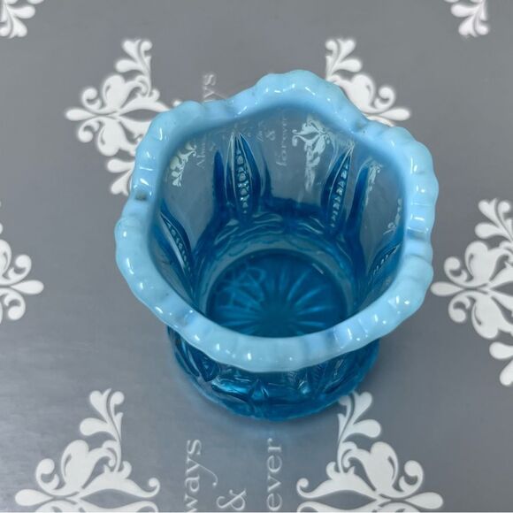 Jefferson Blue Glass Opalescent Iris with Meander Toothpick Holder - Picture 3 of 8